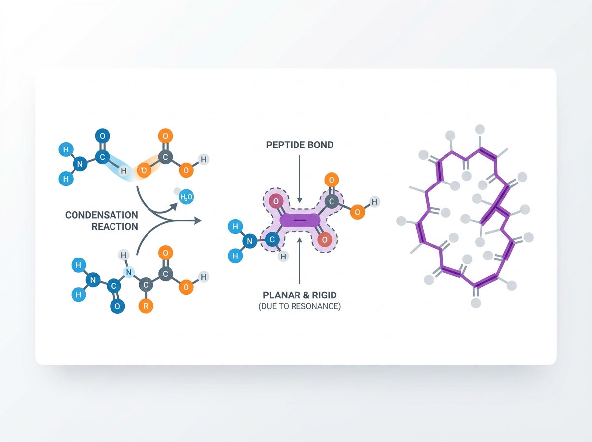 Peptide bond structure and synthesis illustration