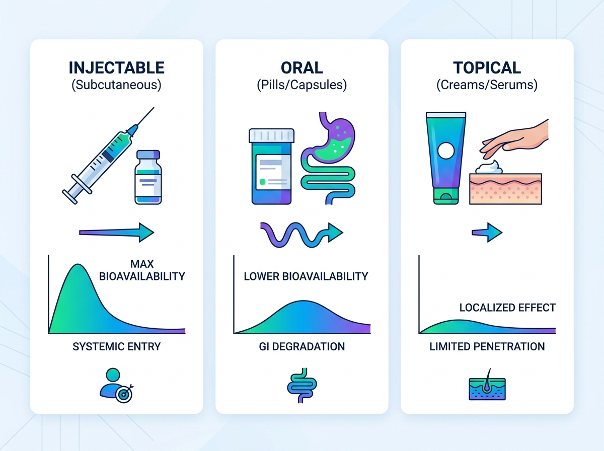 Clinical applications and delivery methods of peptide therapy
